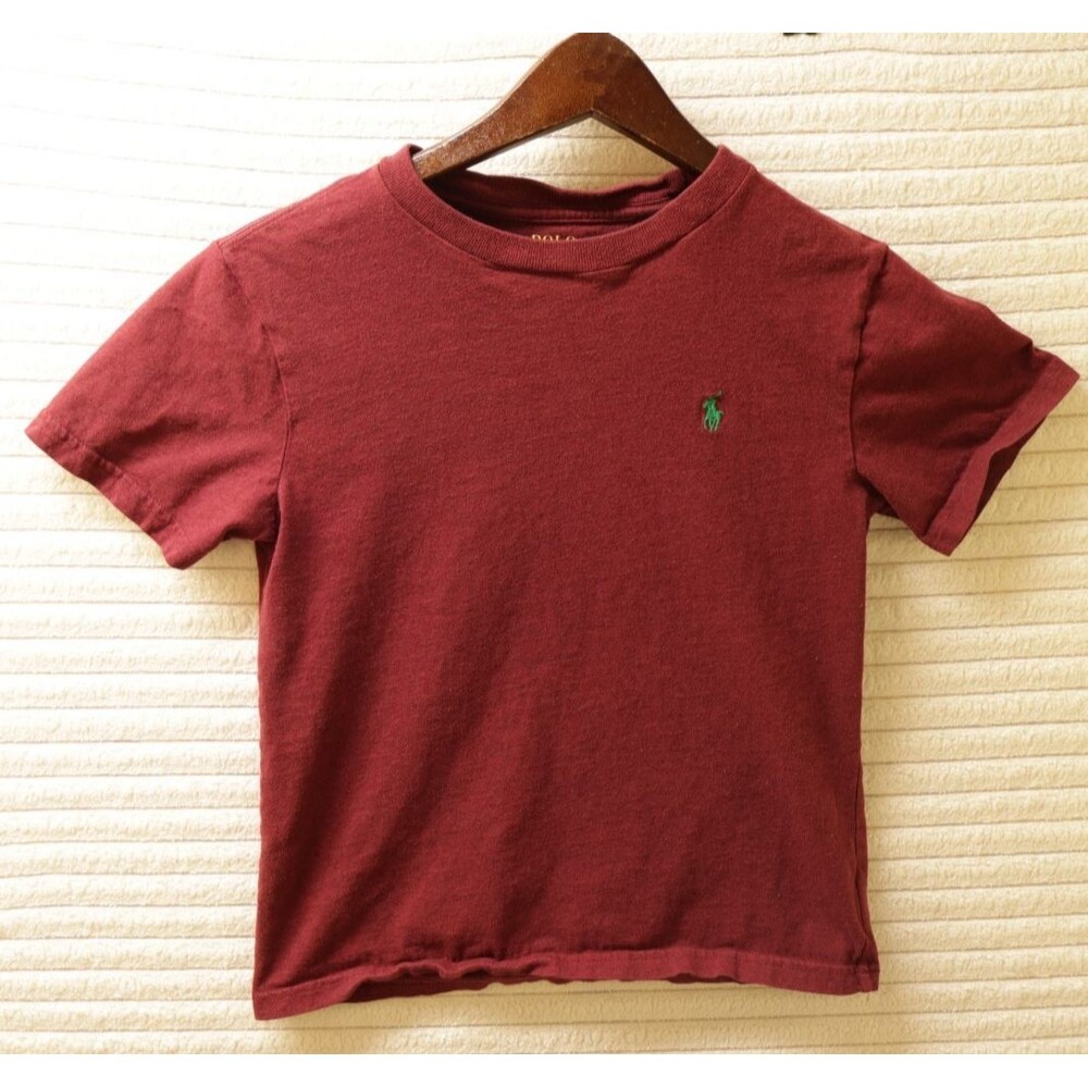 Polo Ralph Lauren Boys Size 8 S Maroon Burgundy T-Shirt Green Pony Short Sleeve